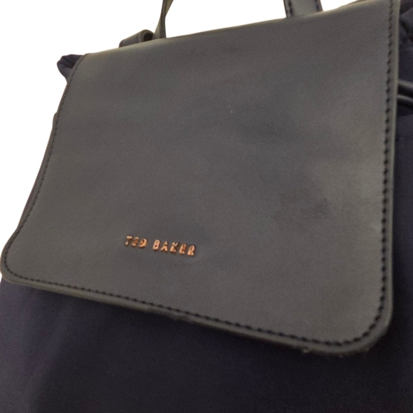 Ted Baker London Navy Nylon Drawstring Backpack Flap Top Handle Mini Bag - Picture 7 of 12